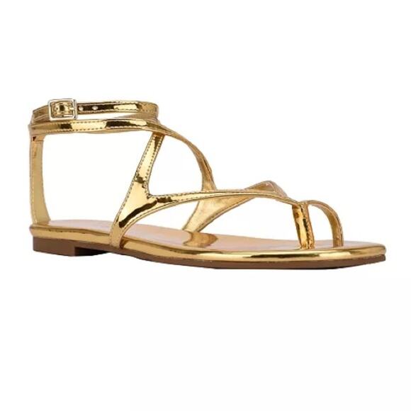 Guess brand gold shiny gladiator style strappy flat ankle sandals 6M boho glam - Picture 1 of 5